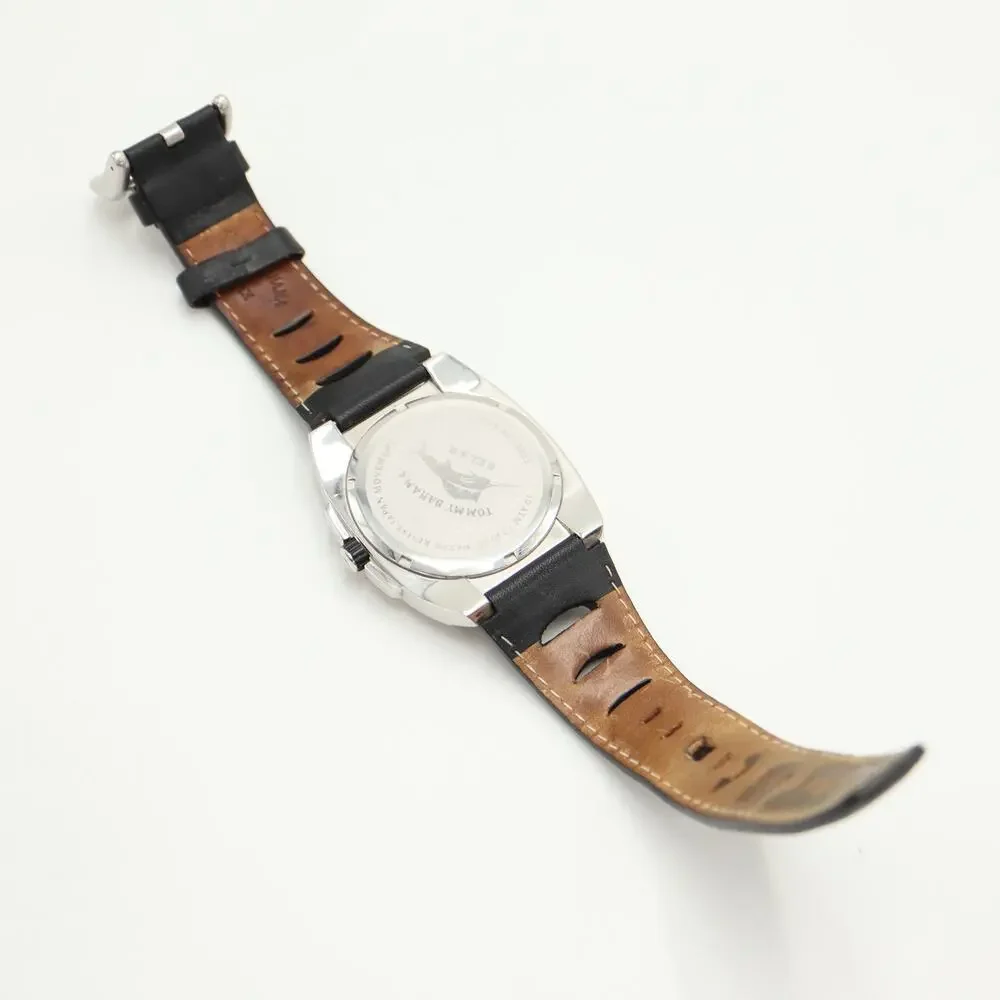 Tommy Bahama Relax Diver 41mm Watch Date Black Leather Silver Orange New Battery